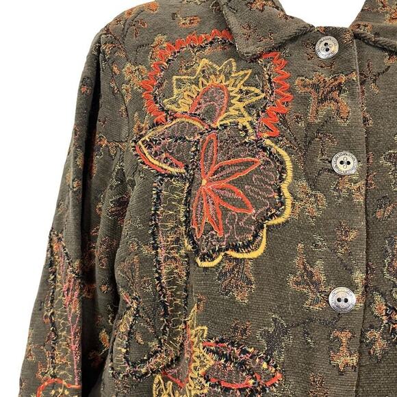 Coldwater Creek Womens Olive Orange Embroidered Mixed Media Jacket Blazer sz M - Picture 15 of 16